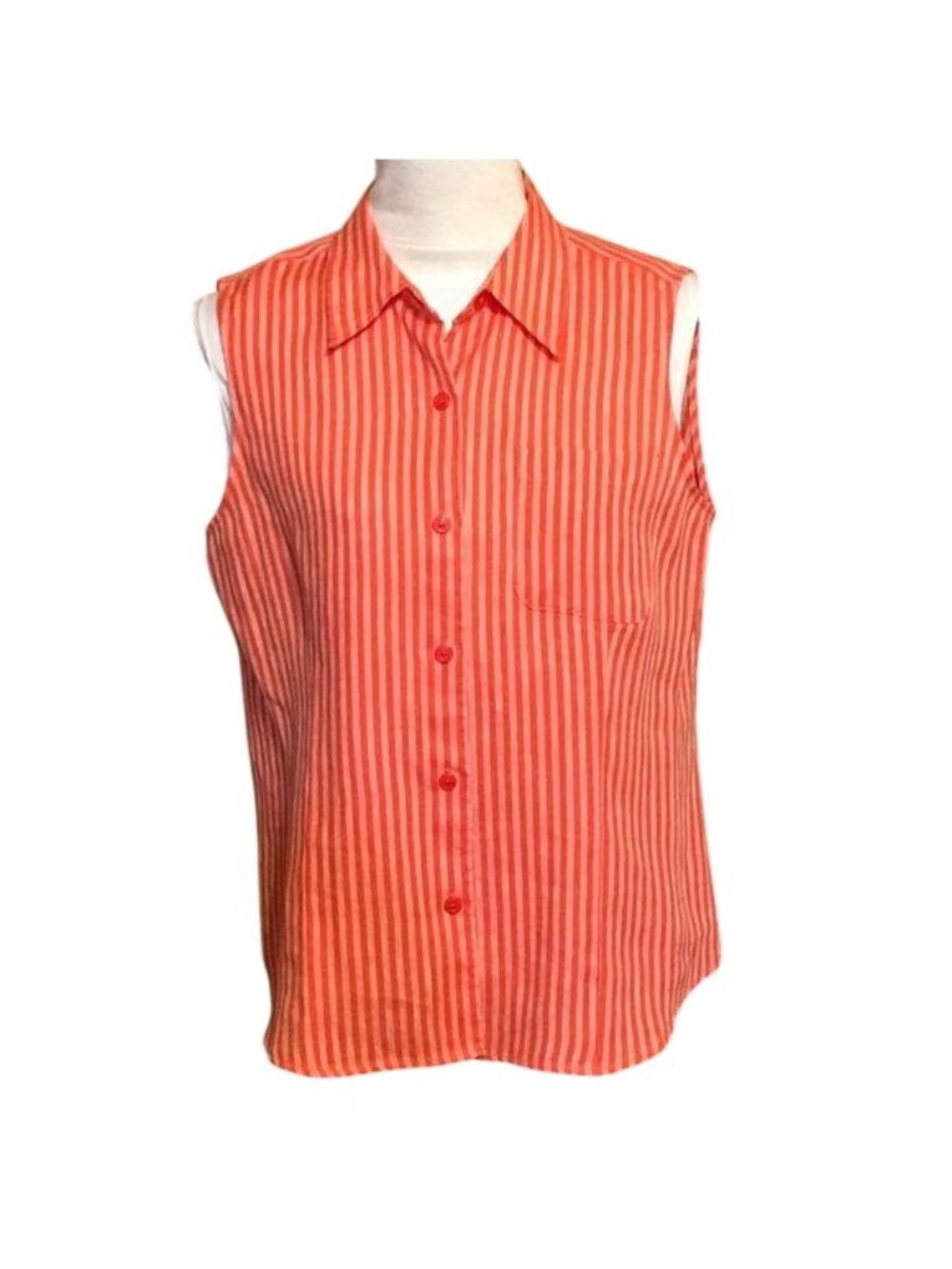 Liz Sport Top Linen Sleeveless Striped Petite L Casual Office Summer Vacation